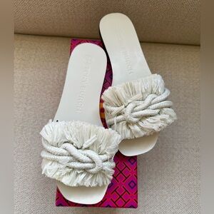 Tory Burch Rope Flat Slide in Ivory Size 6.5 Never Worn